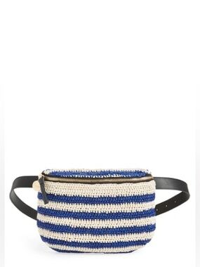 Clare V. Stripe Woven Raffia Belt Bag - Blue In Cream Blue Stripe